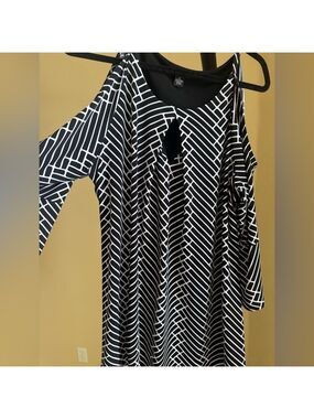 Alfani Black White Cold Shoulder Blouse
